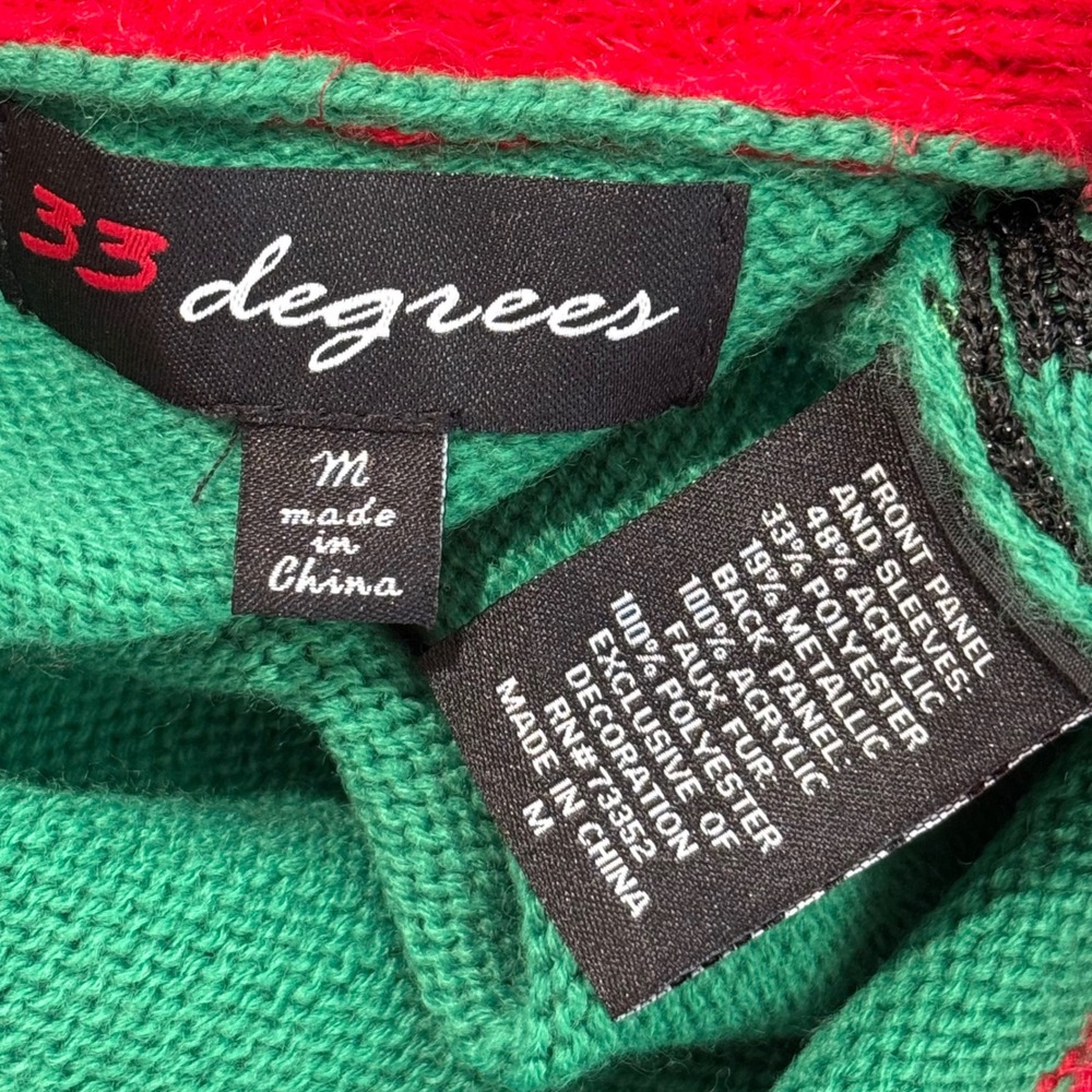 33 Degrees Womens Christmas Cat Cardigan Sweater M Green Leopard Sequin Holiday - Picture 6 of 9